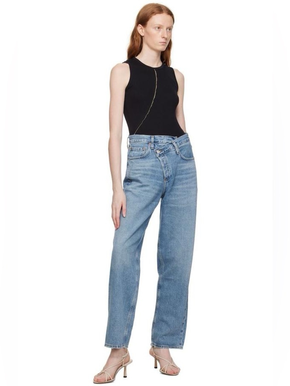 Agolde Criss Cross High-Rise Straight Jeans Distressed Ripped Mother Levi’s 29